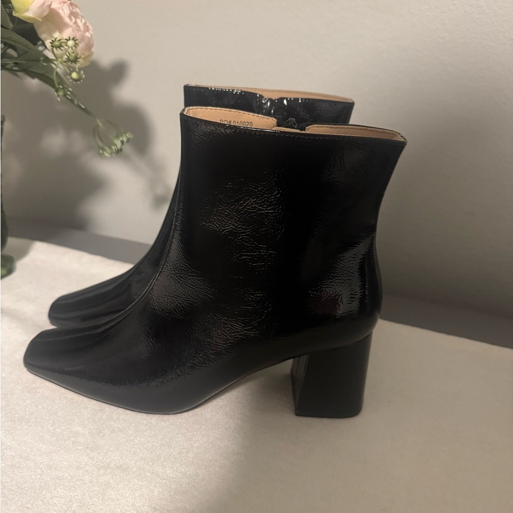 Journee Collection Glossy Black Ankle Booties
